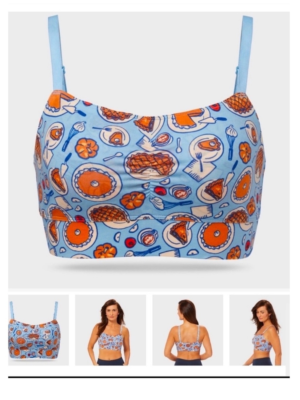 Duluth Trading Co Light Blue Bralette with Orange Pie Print size L